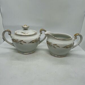 Vintage KYOTO Gold Wheat Sugar & Creamer Set